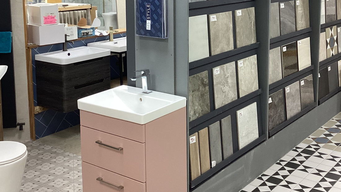 photograph of a clearance tile display in a tile showroom in ballymena northern ireland