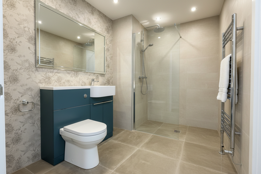 tempo taupe floor tile in a bathroom by arcana