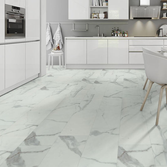 Carrara White Marble Matt Lignum Core Tile 5.5mm Rigid Vinyl Lifestyle Image