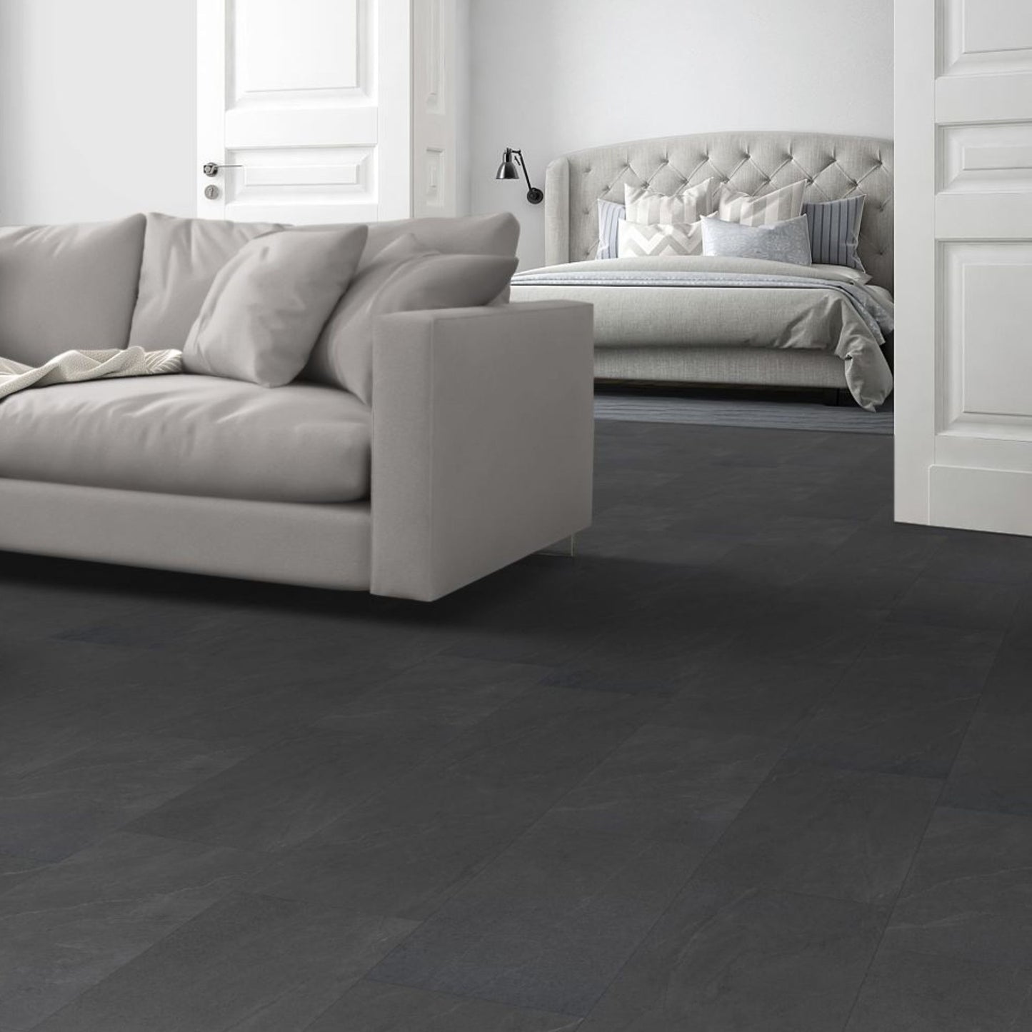 Charcoal Slate Lignum Core Tile 5.5mm Rigid Vinyl Lifestyle Image