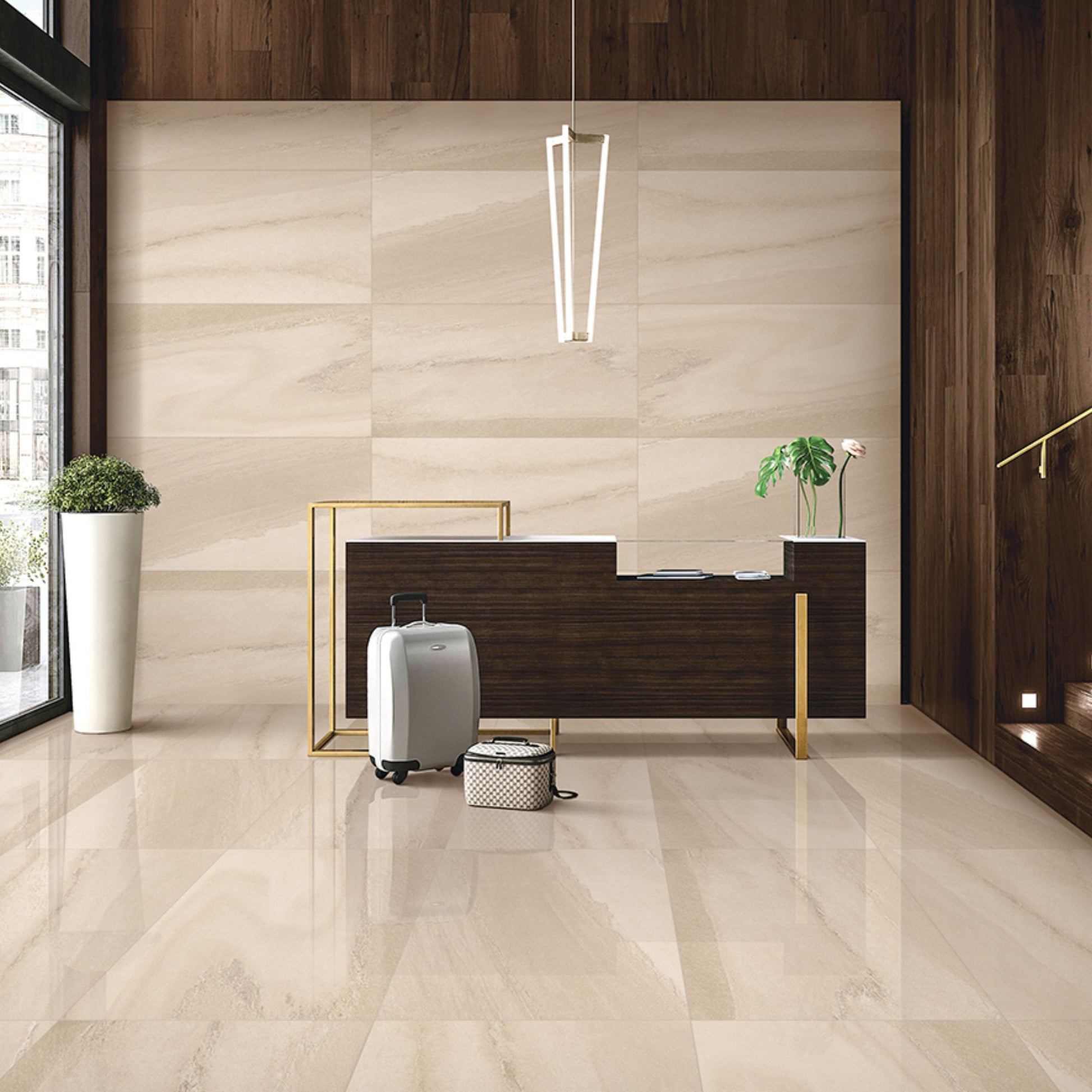 Dazzle Urbano Cream Semi Polished 1200x600 Lifestyle Image