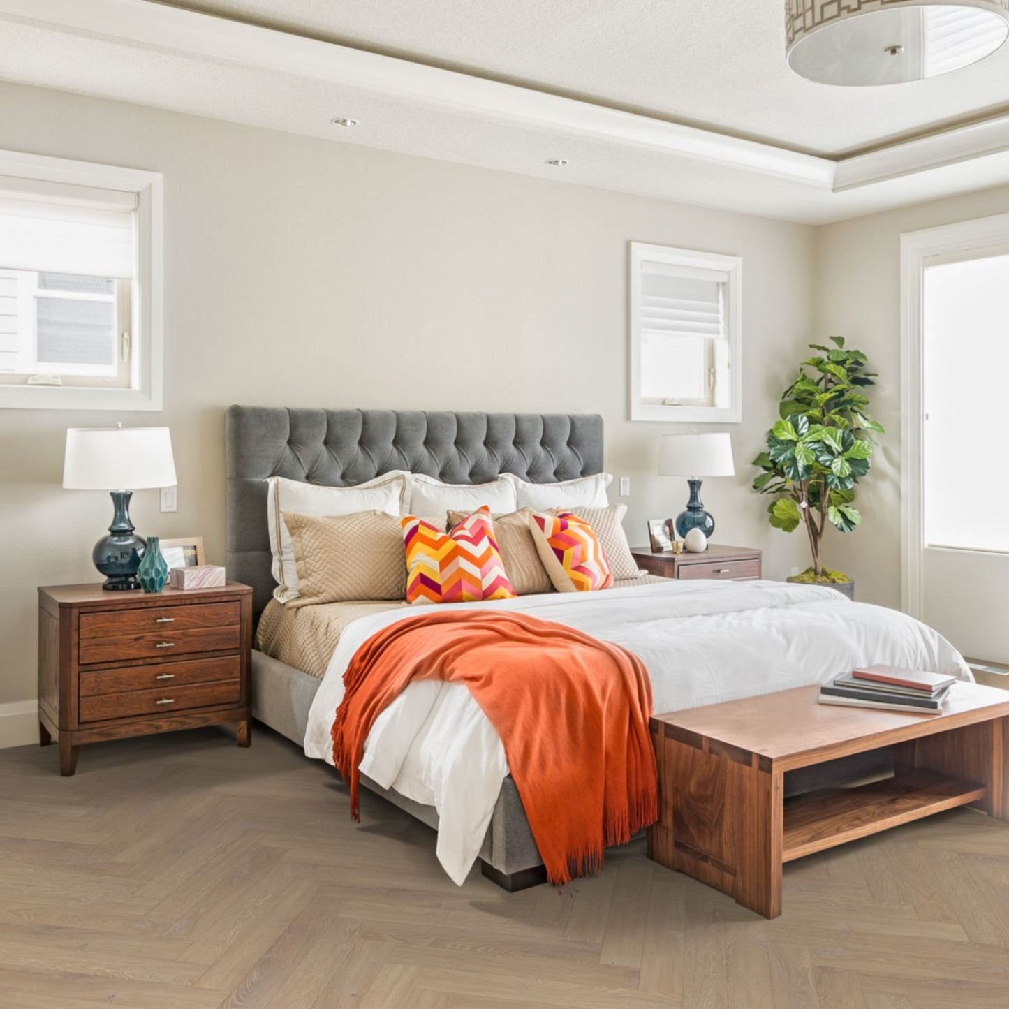 Desert Oak Herringbone Lignum Fusion 12mm Laminate Lifestyle Image