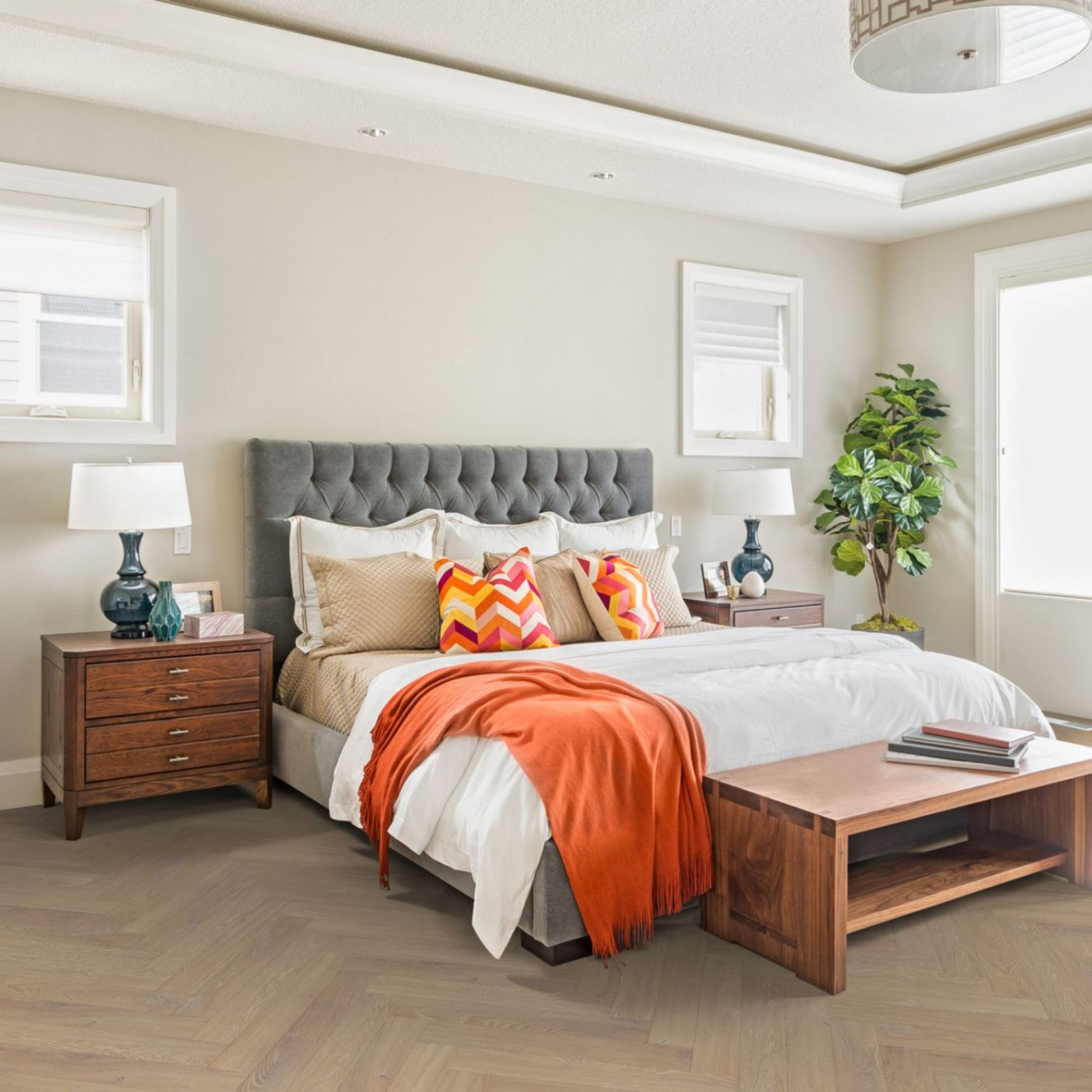 Desert Oak Herringbone Lignum Fusion 12mm Laminate Lifestyle Image