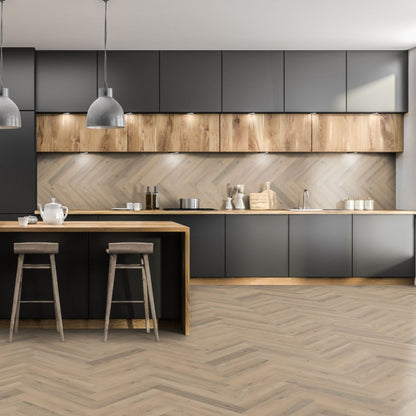 Greige Oak Herringbone Lignum Fusion 12mm Laminate Lifestyle Image