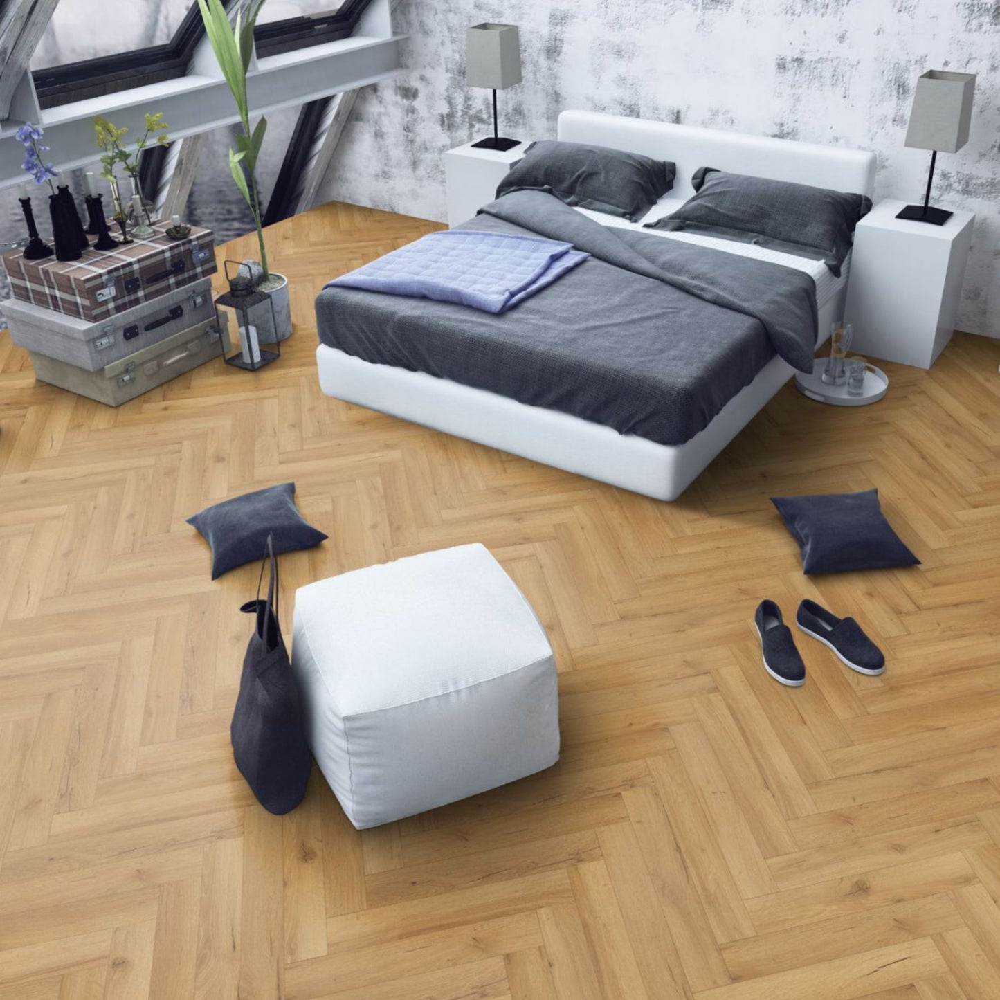 Robust Natural Oak Herringbone Lignum Fusion 12mm Laminate Lifestyle Image