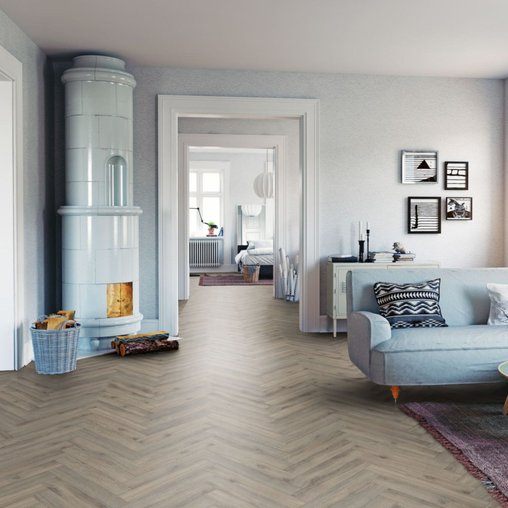 Volcanic Oak Herringbone Lignum Fusion 12mm Laminate Lifestyle Image