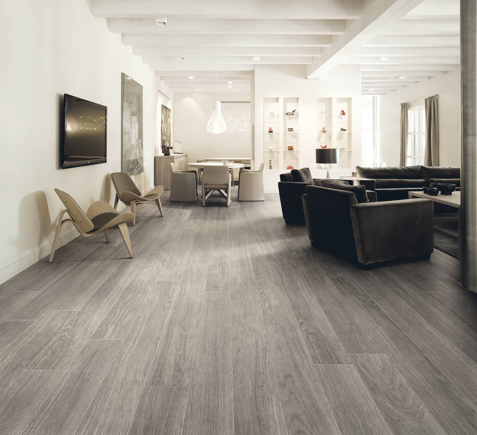 Sequoia Decape Gris wood effect tile installed in livingroom by Palo Rosa