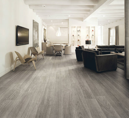 Sequoia Decape Gris wood effect tile installed in livingroom by Palo Rosa