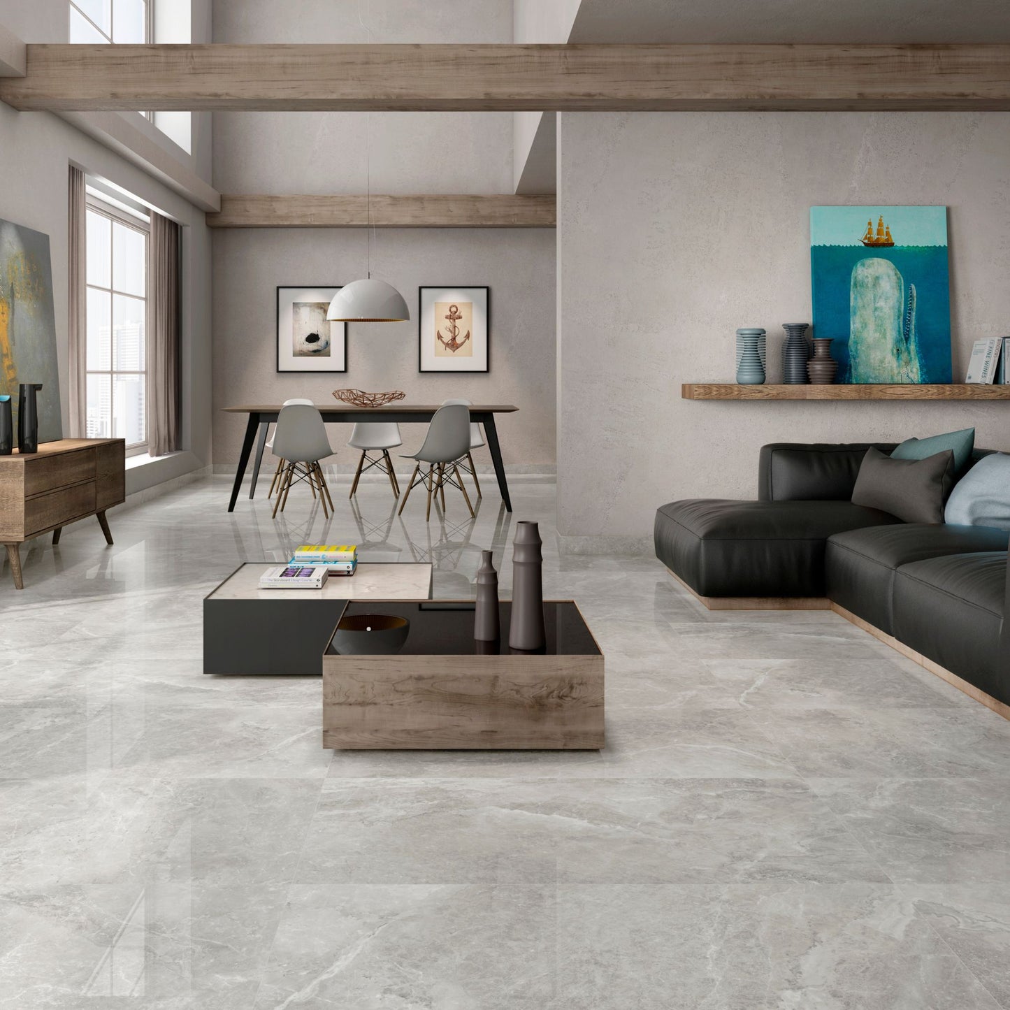 arezzo perla polished porcelain tile by pamesa ceramica tiled in a livingroom