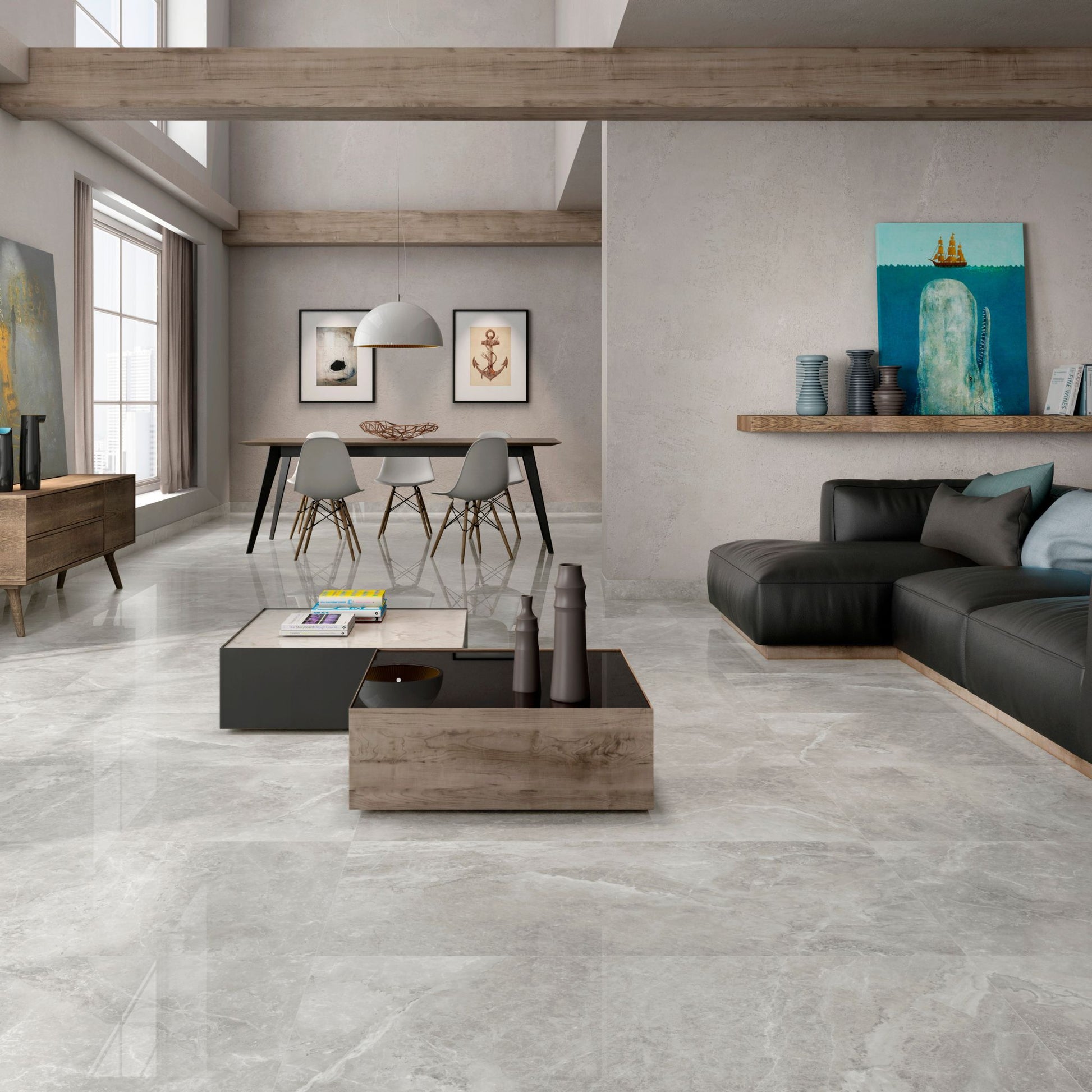 arezzo perla polished porcelain tile by pamesa ceramica tiled in a livingroom