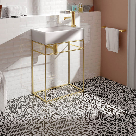 classic negro pattern tile by pamesa tiled in a bathroom