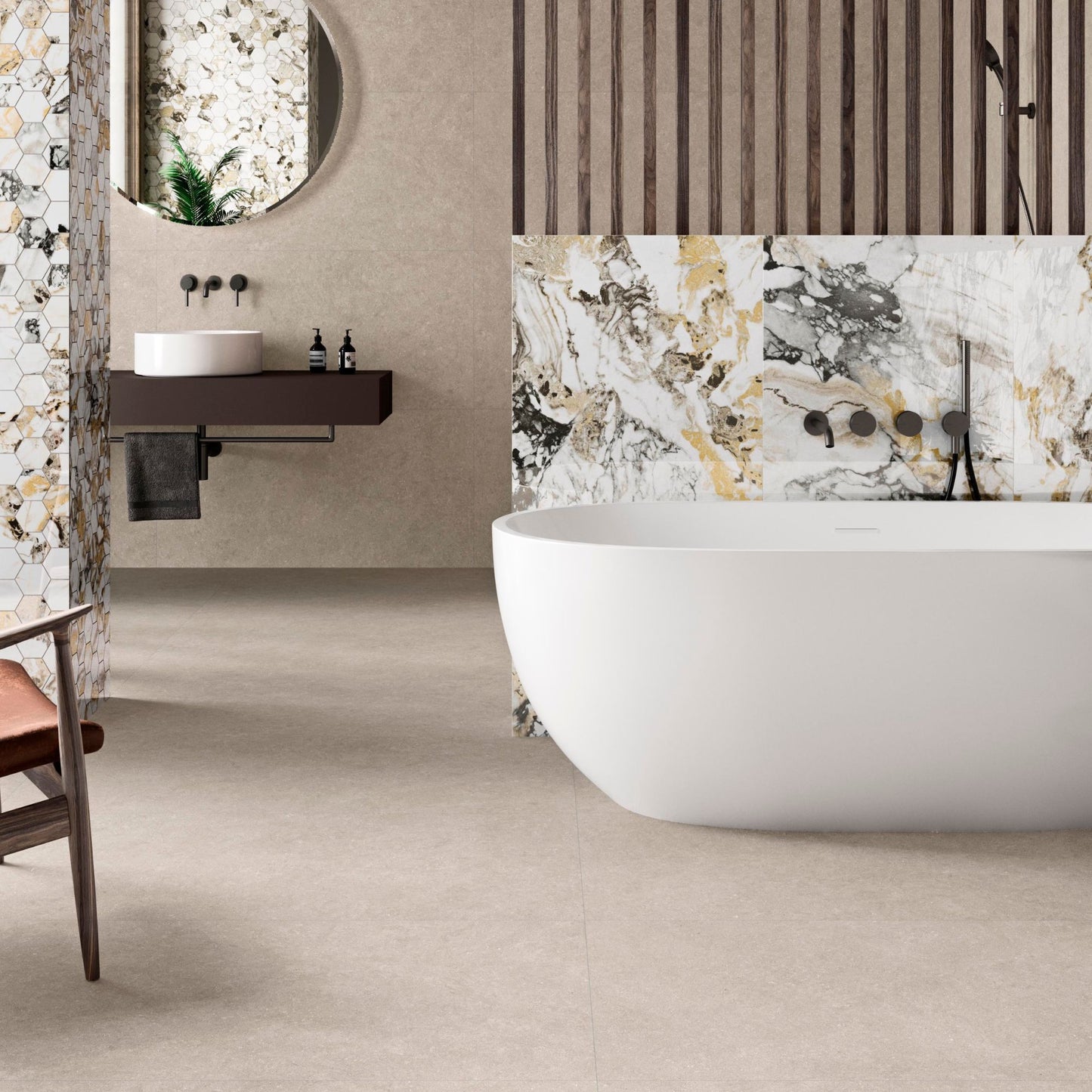 Cromat Noce Semi Polished 1200x600 Tiles Lifestyle Image
