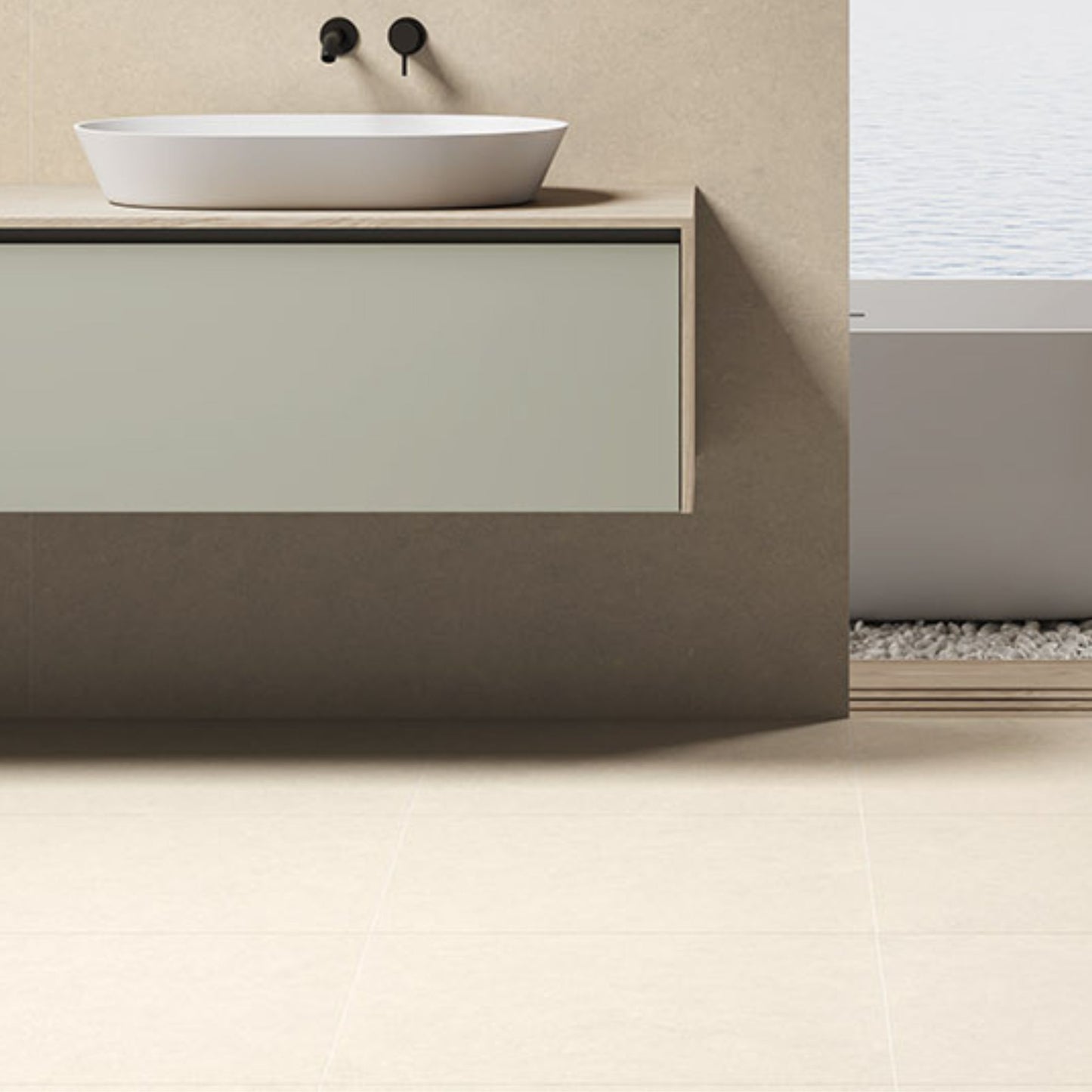 cromat marfil porcelain floor tile by pamesa ceramica tiled in a bathroom