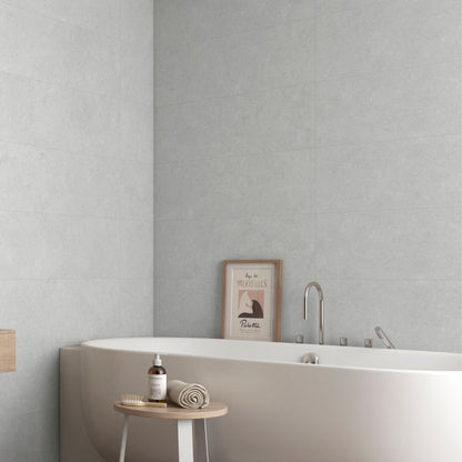 cromat perla ceramic wall tile by pamesa ceramica tiled on a bathroom wall