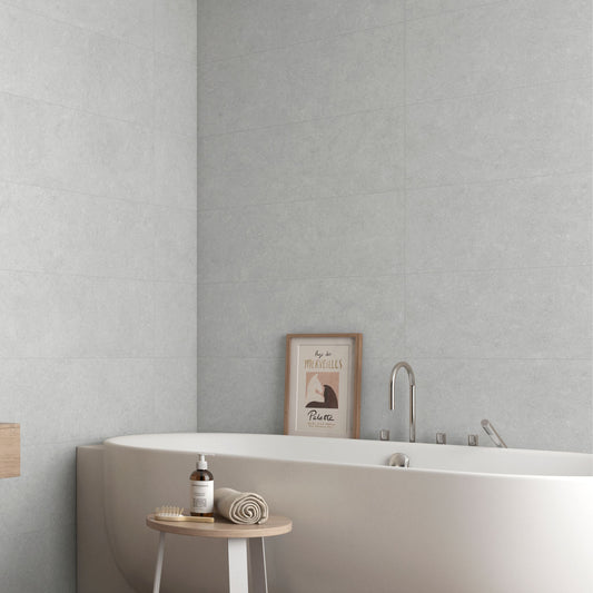 cromat perla ceramic wall tile by pamesa ceramica tiled on a bathroom wall