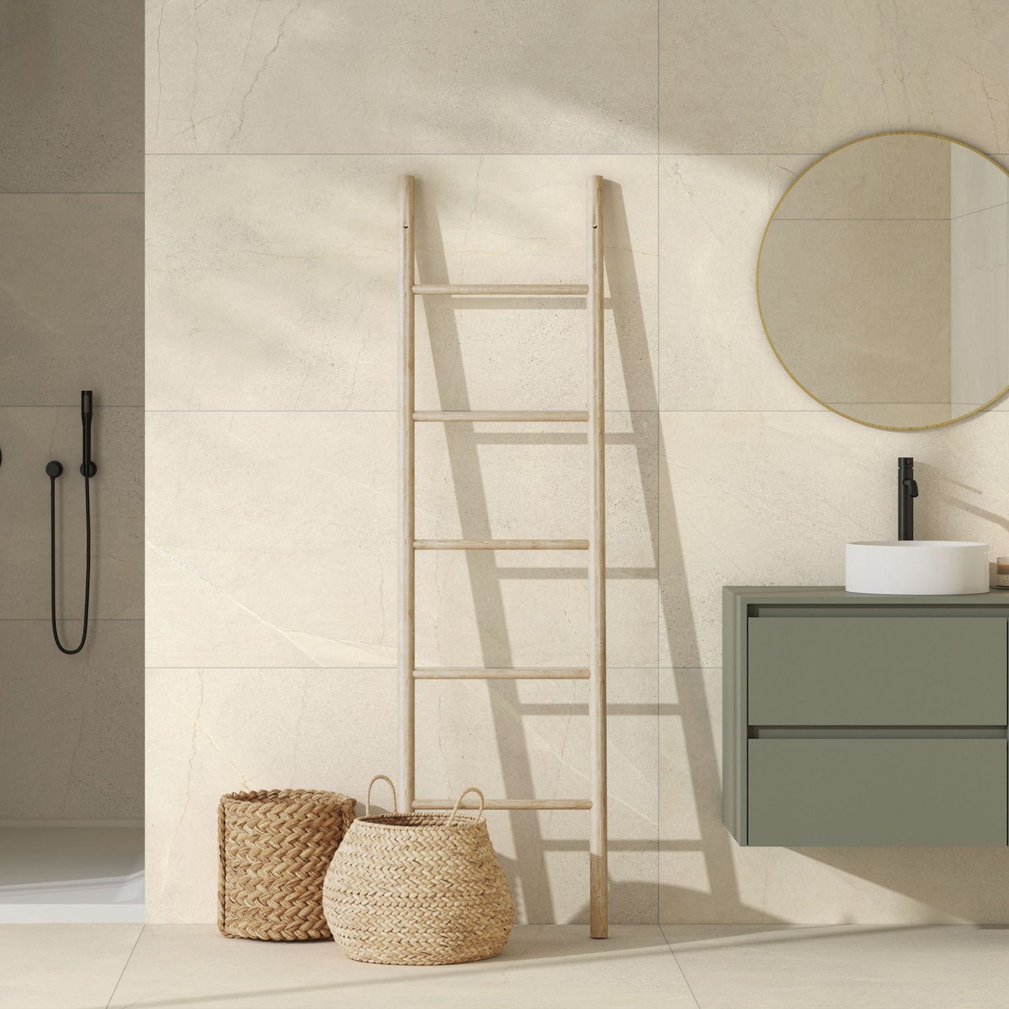 kenzo marfil large format tiles by pamesa ceramica in a bathroom