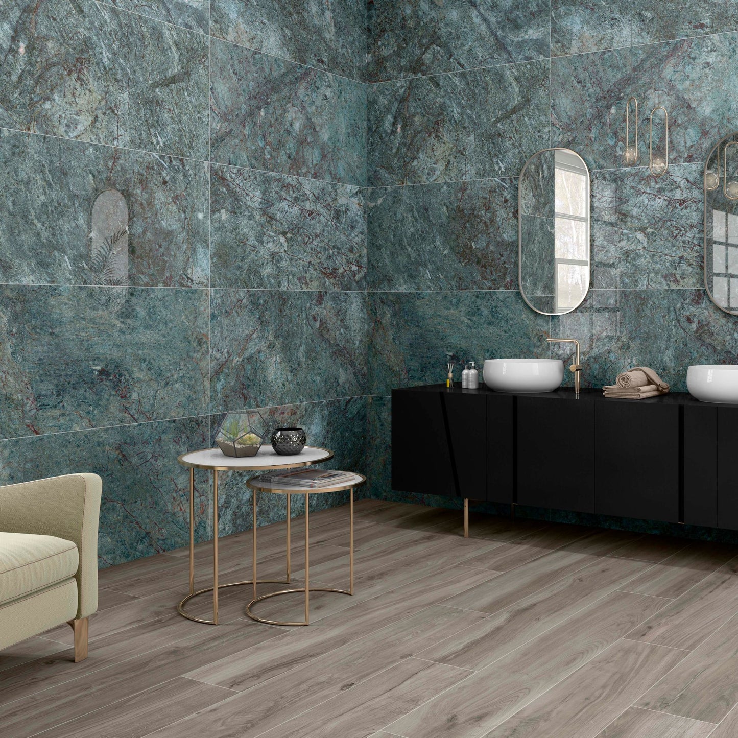 Lux Kionia Smeraldo Polished 1200x600 Tiles Lifestyle Image