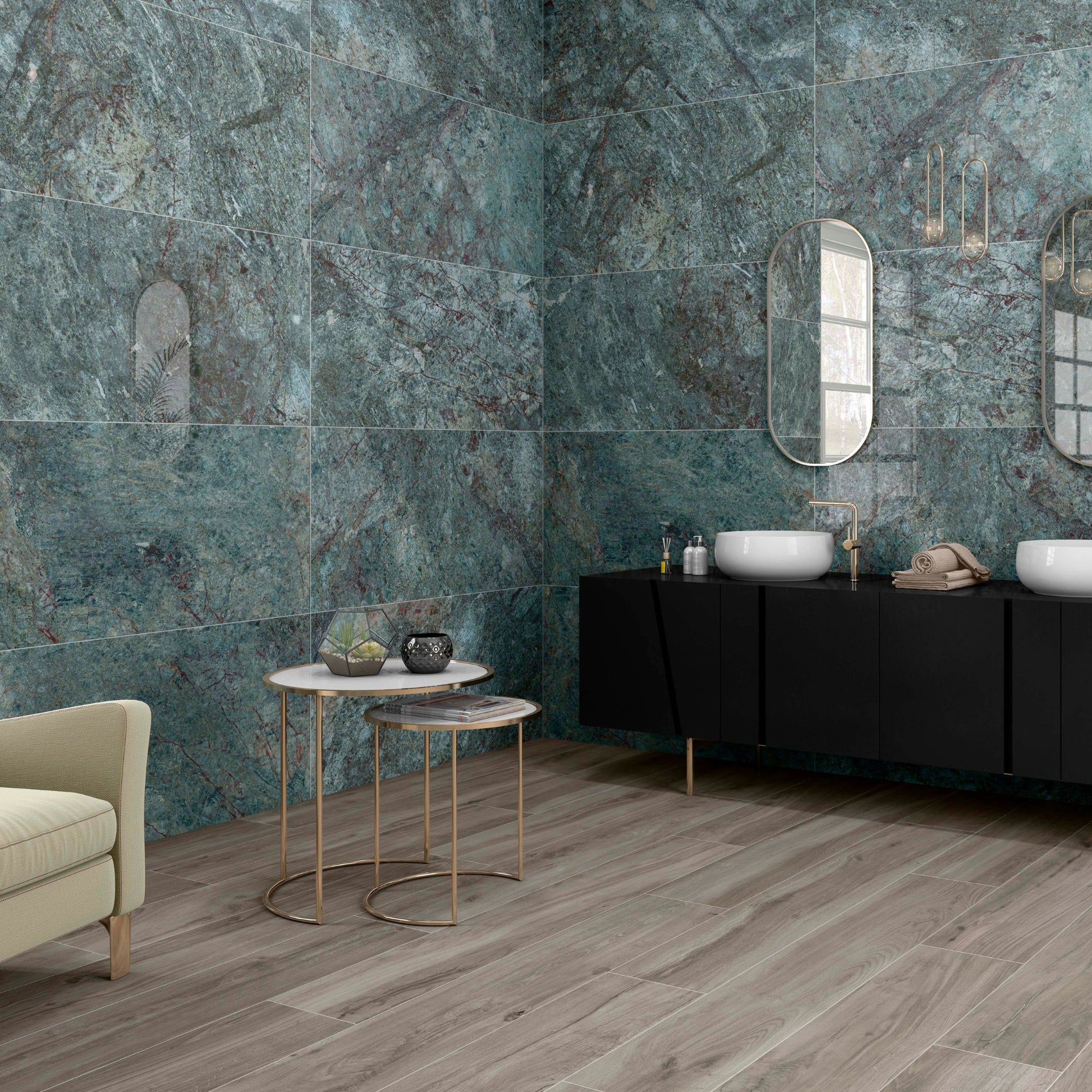 Lux Kionia Smeraldo Polished 1200x600 Tiles Lifestyle Image