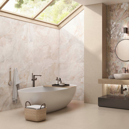 Lux Noor Peach Polished 1200x600 Tiles Lifestyle Image