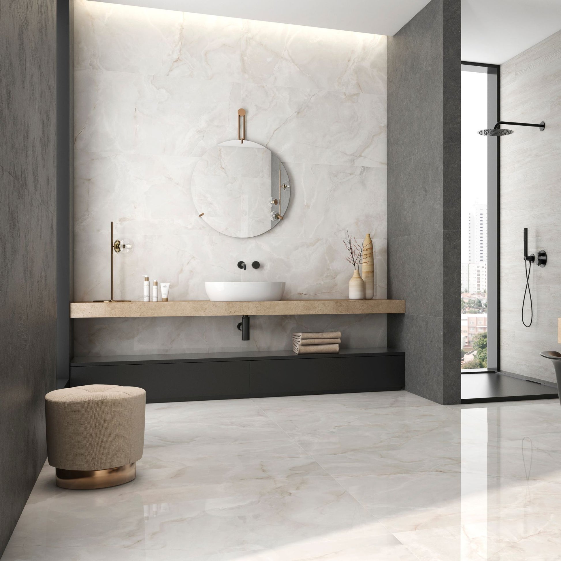 Lux Noor White Polished 1200x600 Tiles Lifestyle Image