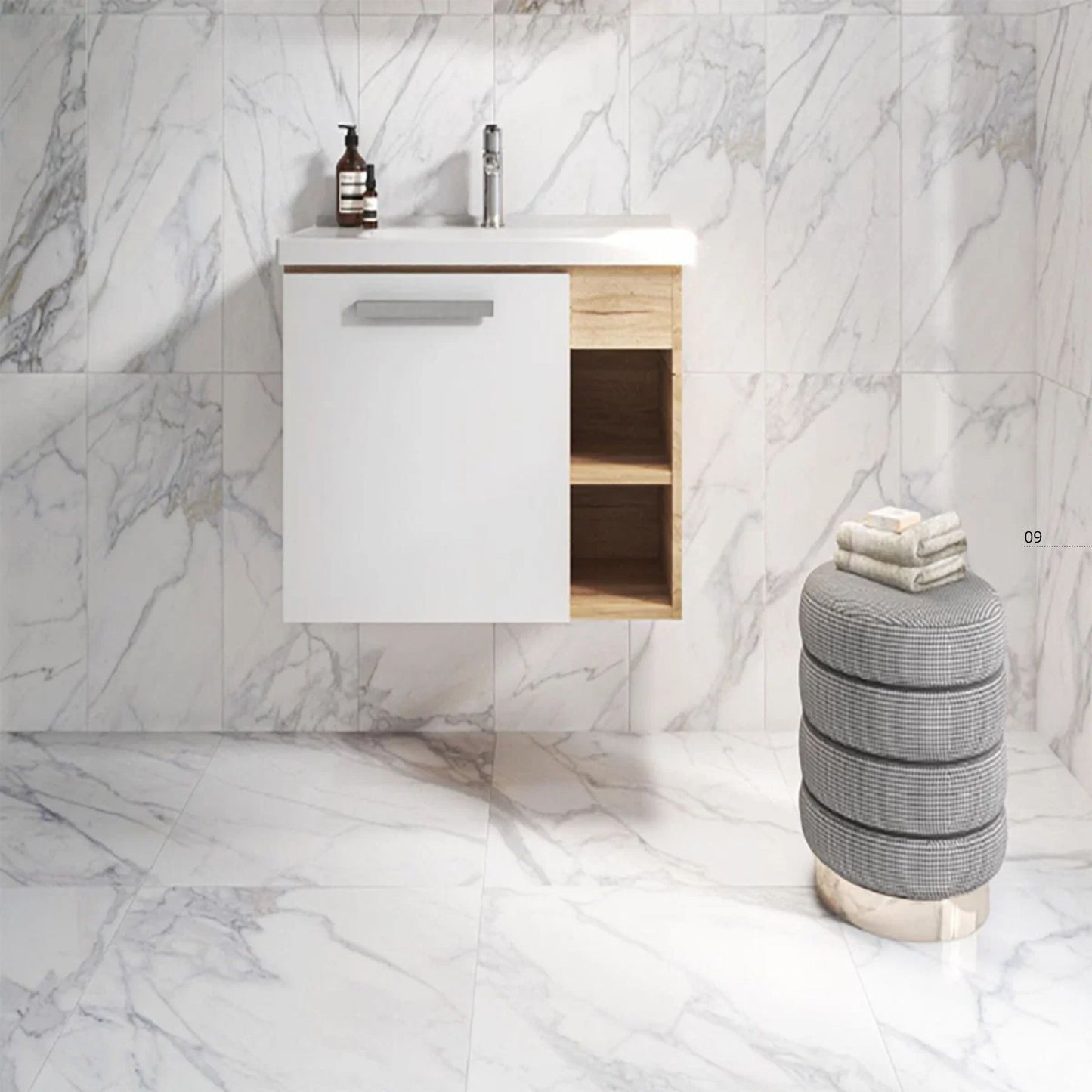 nora white polished ceramic tile on the wall of a bathroom