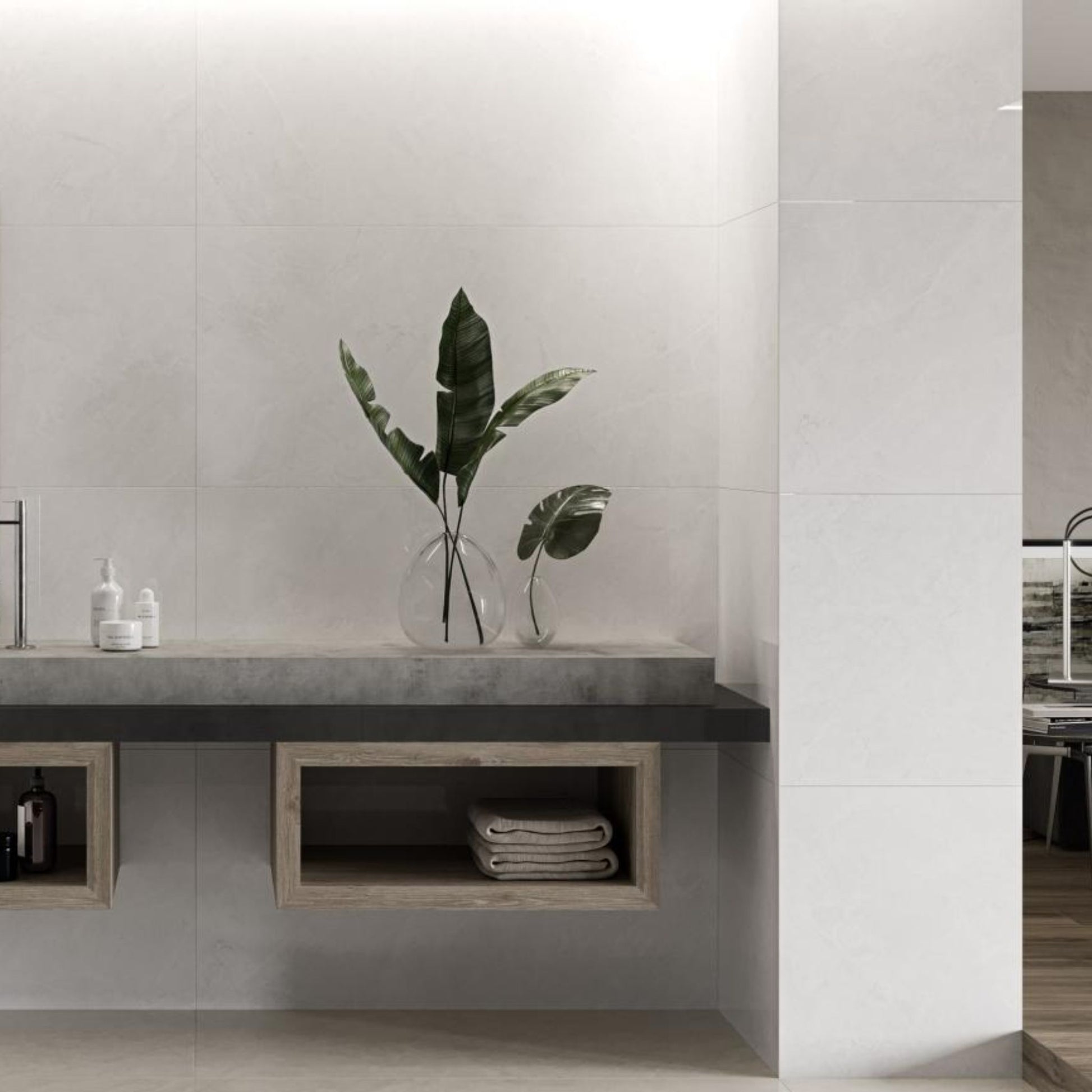 belvedere white porcelain tile on bathroom wall