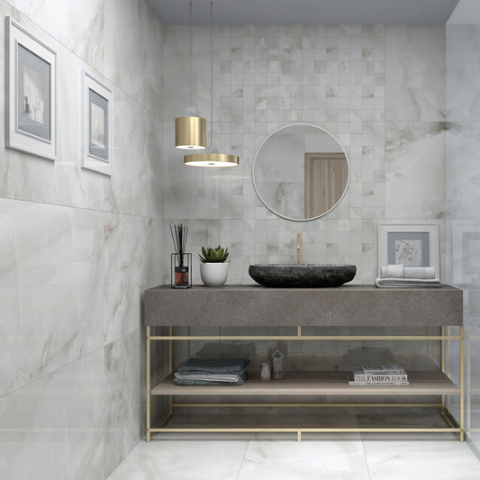 pamesa sardonyx pearl large format porcelain tile in a bathroom