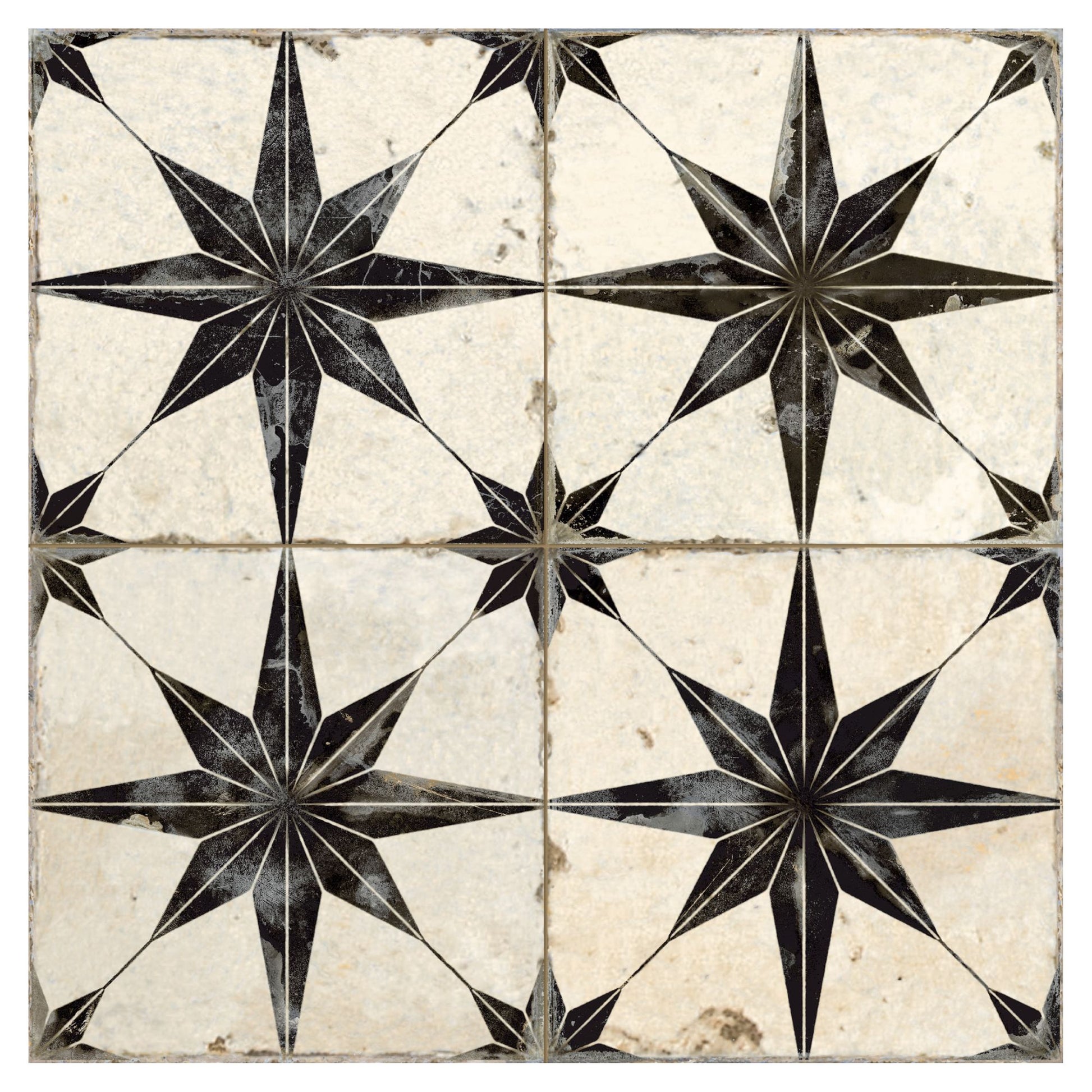 peronda ceramic pattern tile FS Star black tiled in a living room