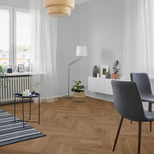 Smoked White Oak Herringbone 90 Lignum Strata Castro 15mm Engineered