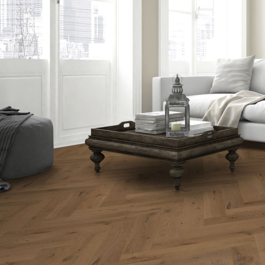 Smoked White Oak Herringbone 120 Lignum Strata Castro 15mm Engineered