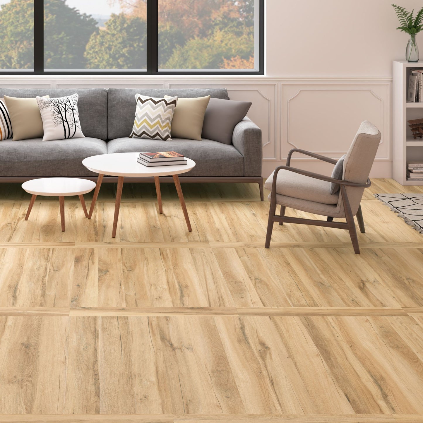 stn ceramica blaze role wood effect porcelain tile in a livingroom