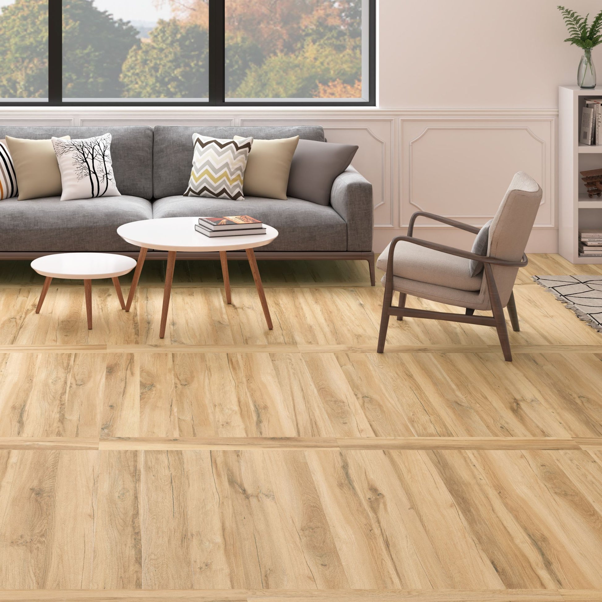 stn ceramica blaze role wood effect porcelain tile in a livingroom
