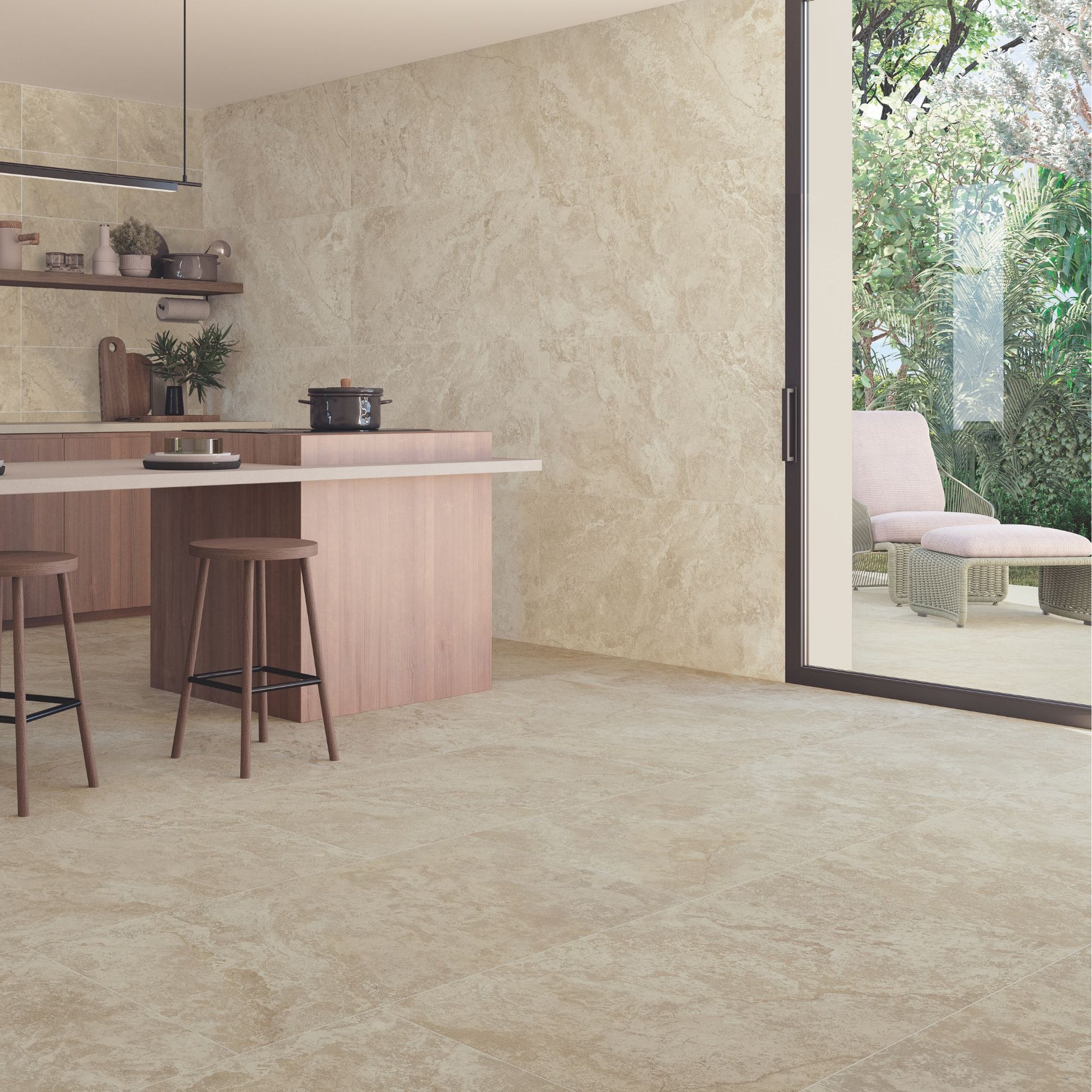 Poetry naturnal large format porcelain tile in a kitchen