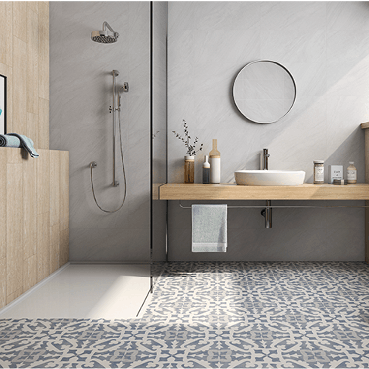Pamesa Art Rodin tiles on a bathroom floor